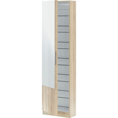Scarpiera Armadio Portascarpe Con Specchio A Tutta Altezza Salvaspazio Mobile Verticale Per Ingresso Camera Corridoio 16 Paia di Scarpe Design Moderno 180 x 50 x 22 Cm Colore Rovere (1/5)