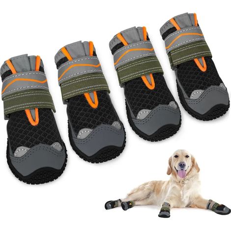 Chaussures pour chien avec protection des pattes, lot de 4, respirantes, avec semelle antidérapante et fermeture Velcro réfléchissante ajustable, adaptées aux chiens de petite, moyenne et grande taill (1/5)
