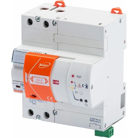 Gewiss AUTOTEST OHNE AUTOMATISCHES WIEDEREINSCHALTEN - 2 POLE - 25 A IDn=0,03 - A[IR] 400 V - 5 TE EN 50022, GW90931