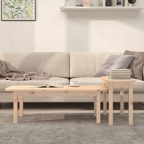 2-teiliges Set aus Couchtischen aus massivem Kiefernholz (1/3)