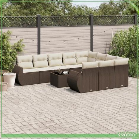 Salon de jardin - 7291712421204 - Résine tressée marron - Coussins déhoussables crème - Rangement intégré, 10 places (1/3)