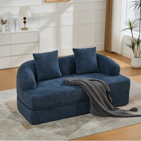 Canapé convertible 157x84x65 cm bleu marine en chenille avec 2 coussins et ouverture rapide (1/5)