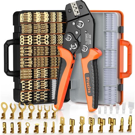 Kit Pince à Sertir Cosse Electrique 0.5-2.5mm²/AWG22-13 Sertisseuse à Cliquet avec 690pcs Connecteur Bêche, Pinces a Cosses Non Isolée pour Les Travaux Électriques (1/5)
