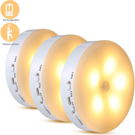 Wiederaufladbares Nachtlicht-Set (3er-Pack) mit Bewegungsmelder, automatische Wandbeleuchtung, LED-Nachtlicht für Kinderzimmer, Wohnzimmer, Garage, Badezimmer und Flur, warmweiß (1/4)