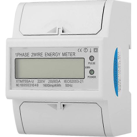 Compteur d'énergie électrique numérique 220 V monophasé 2 fils 4 pôles sur rail DIN 2080 A - Caractéristiques principales : K, monophasé, compteur d'énergie (1/5)