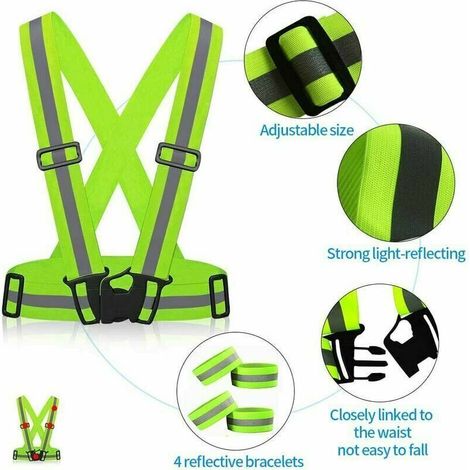 Gilet de Sécurité, Gilets Réfléchissants, 2 Gilet Jaune Sécurité,4 Brassard Reflechissant, Course de Nuit, Marcher, Vélo et Faire de la Moto, Adultes et Enfants (1/4)