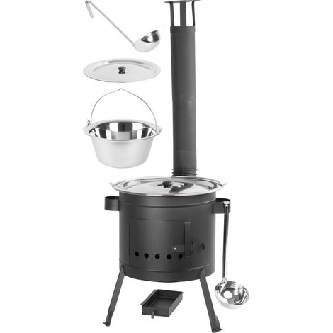 Kessel-Satz Partyset, Schlachtfest, komplett, Gulasch, 13 Lit. Kessel, mit Schöpfkelle, Deckel und Kochlöffel (1/5)