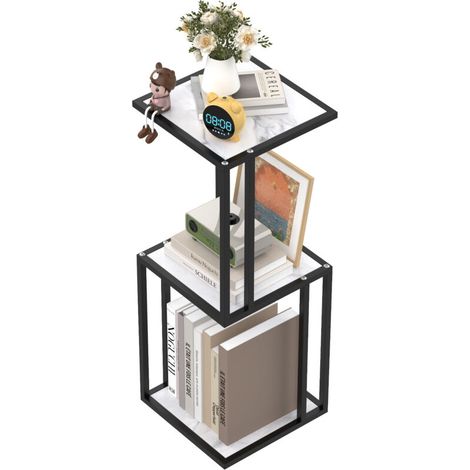 Étagère d'angle à 3 Niveaux, Bibliothèque, Cadre en Métal, Étagère de Rangement pour Salle de Bain, Étagère de Rangement en Marbre, (1/5)