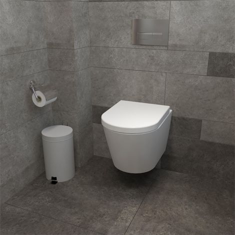 AICA Bathroom Rimless Wall Hung Toilet Pan Soft Close Seat Modern Round WC