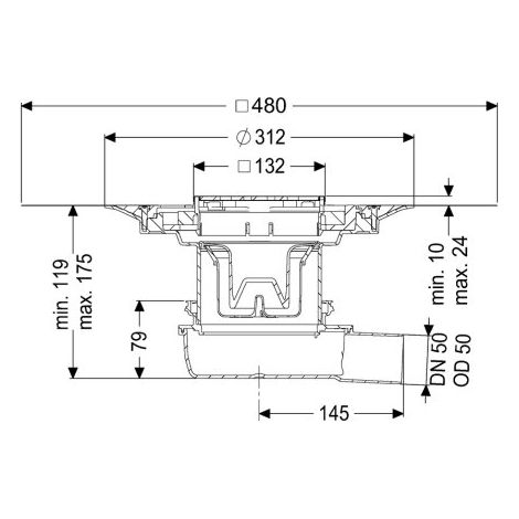 -Siphon de sol Le modèle ultra-plat 79 DN 50, Variofix, grille design Kessel