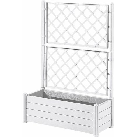 STEFANPLAST Rechteckiger Blumenkasten/Blumenkübel mit Spalier - Holzoptik - 100 x 43 x H 142 cm - 80 L - Weiß