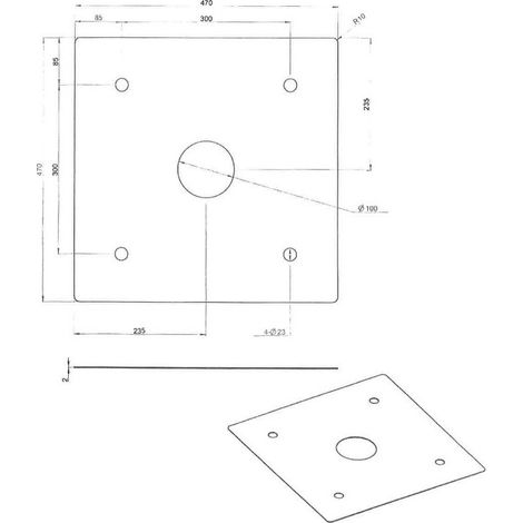 Plaque perforée 470X470X2 5 Trous Acier zingué-1 pièce