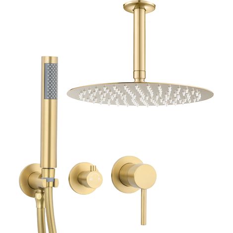 Ducha empotrada oro mate 25 cm monomando 2 vías Guadiana de Valaz (GD004-OM TECHO 25CM)