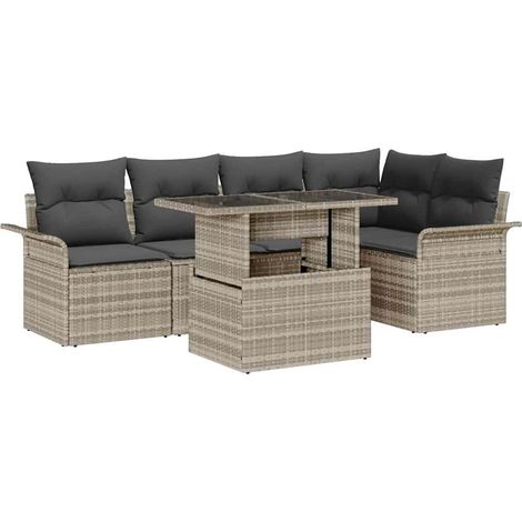 Garden Sofa Set with Cushion 6 pcs Light Grey Poly Rattan vidaXL