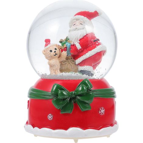 1 jolie boîte à musique de Noël, boîte à musique lumineuse avec boule de cristal, pour la décoration-12x8cm-Red