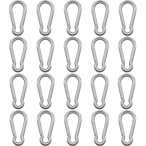 Mousqueton Acier Inoxydable à Ressort M6 (Lot de 20) - 6 cm - Crochet Mousqueton Polyvalent Intérieur/Extérieur pour Porte-Clés, Camping, Pêche et Accessoires de Randonnée (1/4)