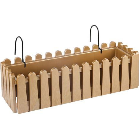 Fioriera Rettangolare Con Sistema Di Drenaggio Conservazione Acqua Balconiera Con Supporti Da Ringhiera Appesa Inclusi Balcone Design Moderno Vaso Piante Fiori Legno - 53 cm 9Lt