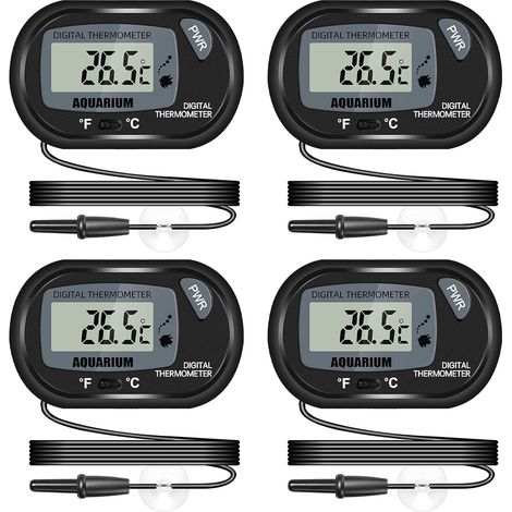 Thermomètre numérique LCD pour aquarium avec ventouses et sonde étanche pour aquarium, vivarium et terrarium à reptiles (4 pièces) (1/5)