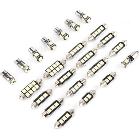 Akozon 23 Stück Auto-LED-Innenbeleuchtungsbirnen, weißes Licht, T10 5W 5050 Chip, geringer Verbrauch für Kennzeichen-, Tür- und Innenraumbeleuchtung, T10 LED-Birne.