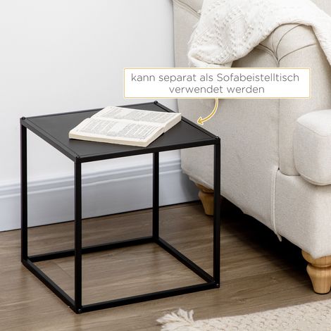 Table d'appoint, table basse, table gigogne, lot de 2, design moderne, cadre en acier, noir, 40 x 40 x 40cm (1/4)