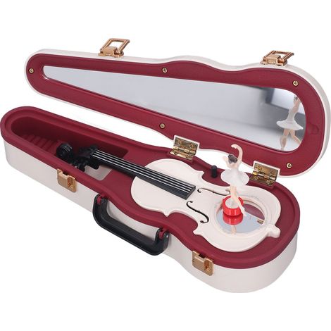 Boîte à musique violon, petite boîte à musique classique et élégante avec une danseuse rotative, idéale pour la décoration de bureau ou de maison (blanche). (1/5)