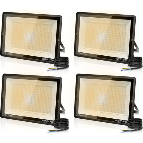 4PCS 400W Projecteur LED Extérieur, Spot LED Exterieur 40000LM Super Lumineux 3500K Blanche Chaude Éclairage de Sécurité Extérieur IP66 Imperméable pour Garage Jardin Terrasse Parking