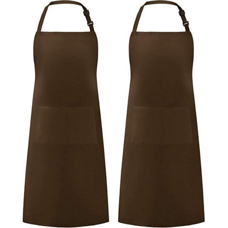 Delantales de chef, Paquete de 4, Delantales, con 2 bolsillos, Delantal ajustable, Unisex, cafetería, Ropa de trabajo sencilla con cuello halter (1/5)