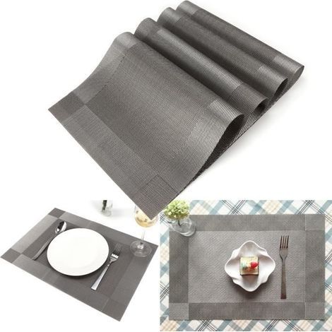 4-teiliges PVC-Tischset mit Weboptik, 45 x 30 cm, grau (1/4)