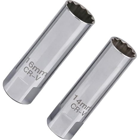 2 Spark Plug Sockets 14 mm 16 mm for Car Motorcycle Chrome Vanadium Steel (1/5)