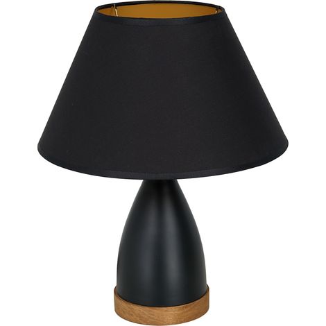 Lampe table noire métal/bois abat-jour or E27 Luminex