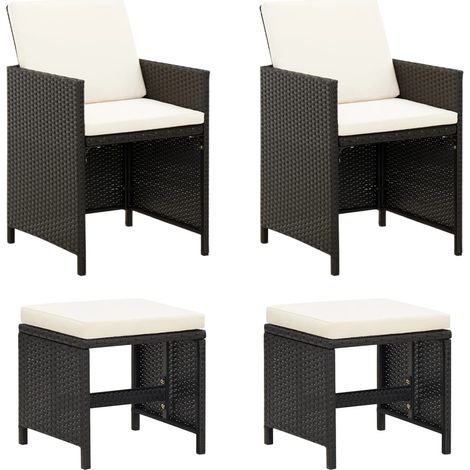 4 pcs Jeu de Chaise et Tabouret de jardin, Fauteuil de jardin Résine tressée Noir HAV5047 (1/5)