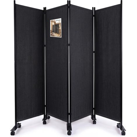 Paravent Séparateur de Pièce 4 Panneaux avec roulettes Cloison de Séparation Autoportant Pliable Brise Vue pour Plus d’Intimité Salon Chambre Bureau 228 x 30 x 171 cm Anthracite (1/5)