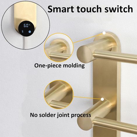 Toallero calefactable de pared de 5 barras en color gris con temporizador táctil inteligente y temperatura constante para baño diseño enchufable para un uso ecológico. (1/2)