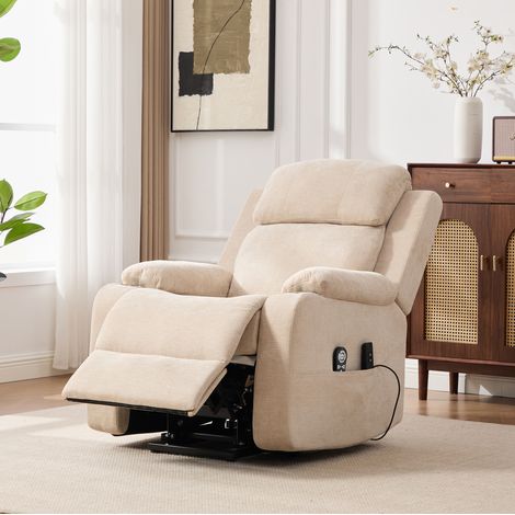 MODFU – Poltrona relax elettrica sollevabile con massaggio riscaldante e rivestimento in ciniglia – Kaki chiaro (1/5)