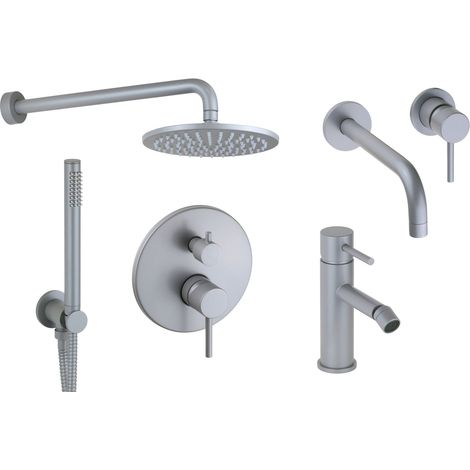 Kit miscelatori lavabo muro bidet kit doccia modello tondo colore grigio metallizzato Pollini Jessy Color KITJESSYCOLORA14