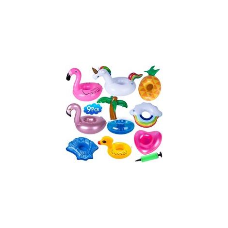 Porte-Boissons Gonflable, 9 pièces Porte Gobelet Gonflable avec Pompe à Air, Porte-Gobelet Flottant pour Bain, Porte-Gobelet Gonflable pour Fête de Piscine Familiale pour Enfants (1/5)
