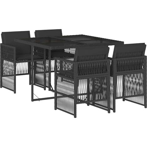 5 Piece Garden Dining Set with Cushions Black Poly Rattan vidaXL