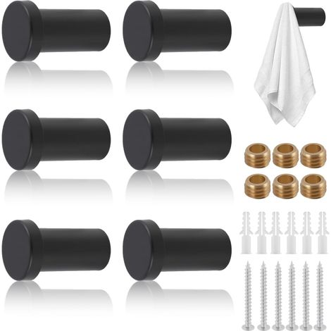 Ensemble de 6 patères rondes noires en acier inoxydable, robustes et résistantes, pour salle de bain et cuisine, installation par perçage,pratiques pour serviettes et vêtements (1/5)