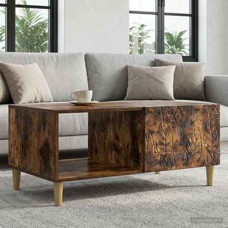 Table basse rectangulaire avec rangement, bois d’ingénierie, chêne fumé, 90 x 50 x 40 cm - PANGIVO (1/5)