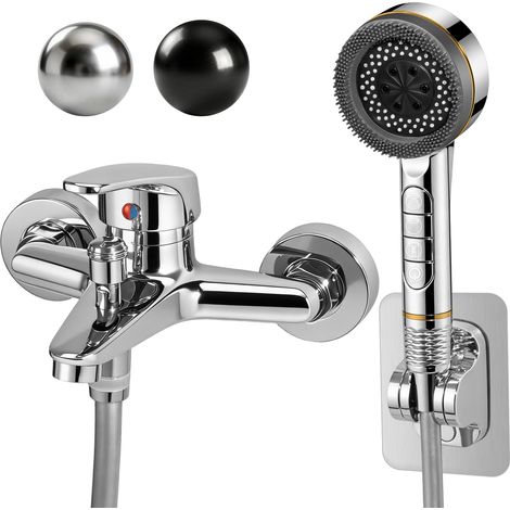Robinet Baignoire avec Douchette 4 Jets Mitigeur de Baignoire Mitigeur Douche Mural avec 1,5m Flexible et Support Robinet monocommande de Douche Robinetterie de Salle de Bain Chrome Set-R (1/5)