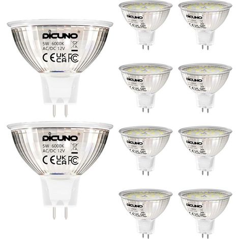 Lot de 10 ampoules LED GU5.3 MR16 12 V 5 W, blanc froid 6000K, équivalent 50 W halogène, spots non dimmables (1/5)