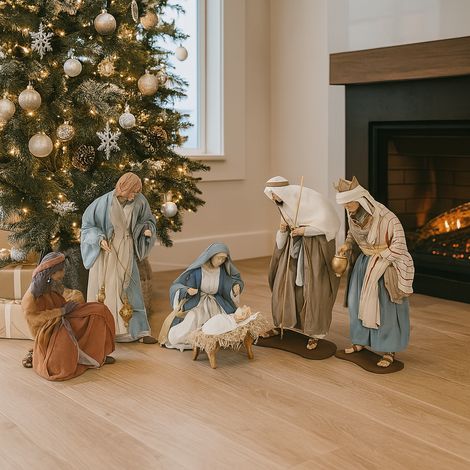 Natività completa per presepe in tessuto set da 6 statue con re magi h 60 cm (1/4)