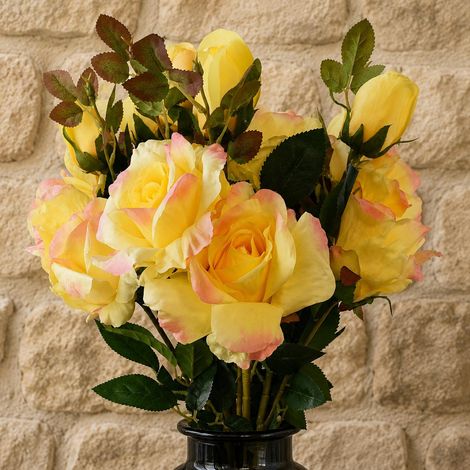 Pack of 6 x 80cm Artificial Yellow Rose Stem - 18 flowers - Premium Quality (1/5)