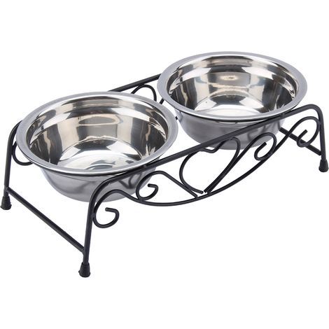 Support d'étagère de plats d'alimentation de bols d'eau de nourriture de chat de double de chien d'acier inoxydable (1/5)
