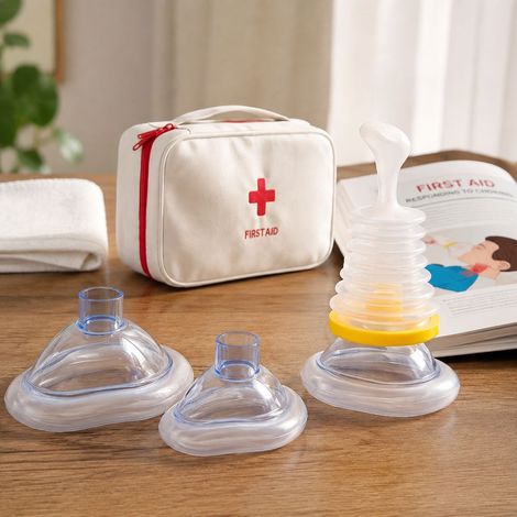 Masque de secours anti-étouffement, dispositif d'urgence à dépression pour adultes et enfants, ABS+PP, kit complet avec housse jaune