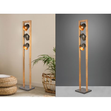 Stehleuchte BELL 3-flammig Silber antik mit Holz im Industrial Style, Höhe:150cm (1/5)