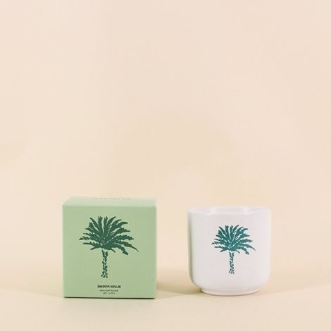 Bougie parfumée céramique 170g, boite cadeau palmier (1/5)