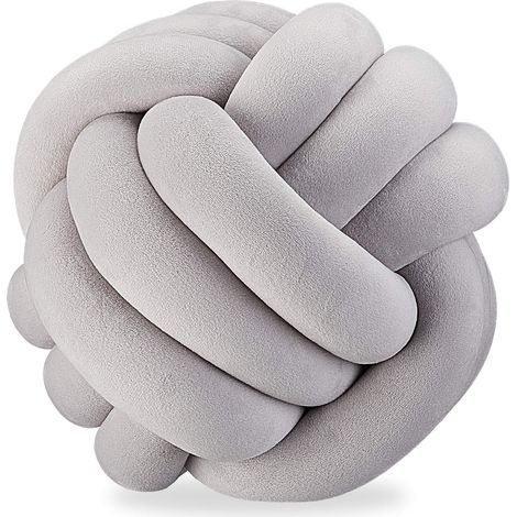coussin canapé noué, décoratif, scandinave, Oreiller d’ornement nœud, Ø 25 cm, gris, polyester, mousse, 25 x 25 x 25 cm (1/5)