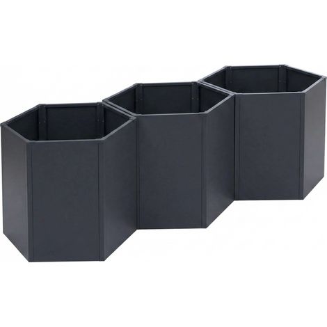 Set di 3 aiuole rialzate fioriere esagonali 1380 L 77x264x100 cm acciaio zincato antracite verniciatura a polvere finitura antiruggine 040008851
