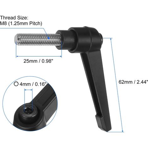 Lot de 4 poignées de serrage M8 x 25 mm à filetage extérieur, en acier inoxydable 304 avec poignée réglable en alliage de zinc, pour machines-outils, équipements de soudage et équipements sous pressio (1/4)